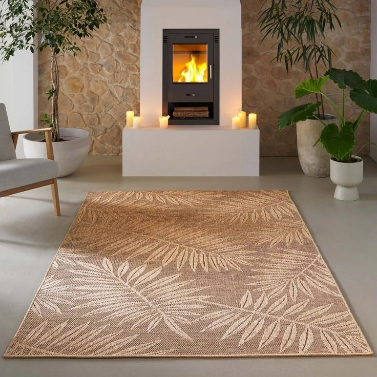 TaraCarpet Outdoorteppich TaraCarpet Borneo Palme Outdoor Teppich – Wetterfester Indoor & Outdoo, rechteckig, Höhe: 6 mm, Küche Wohnzimmer Terrasse Garten Balkon beige 80x150 – Bild 1