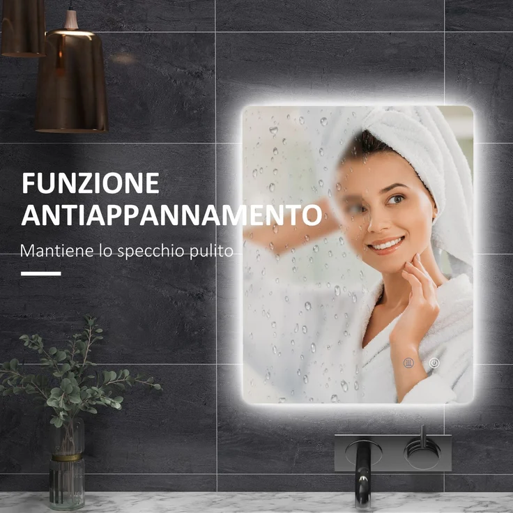 Badezimmerspiegel mit regulierbarer LED-Beleuchtung, Touch-Schaltern und Antibeschlagfunktion, 70 x 50 cm – Bild 9