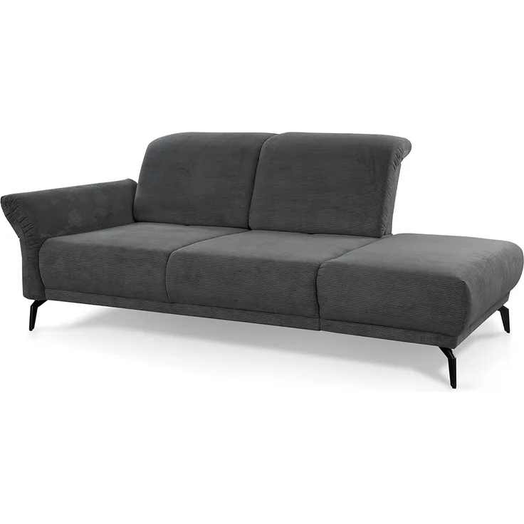 CAVADORE Recamiere Cooper / Luftige Chaiselongue mit Armteilverstellung, Kopfteilverstellung und Sitztiefenverstellung / 211 x 88 x 123 / Cord, Dunkelgrau