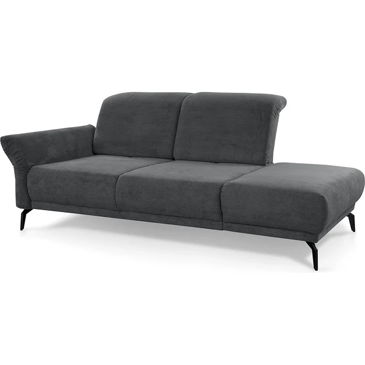 CAVADORE Recamiere Cooper / Luftige Chaiselongue mit Armteilverstellung, Kopfteilverstellung und Sitztiefenverstellung / 211 x 88 x 123 / Cord, Dunkelgrau