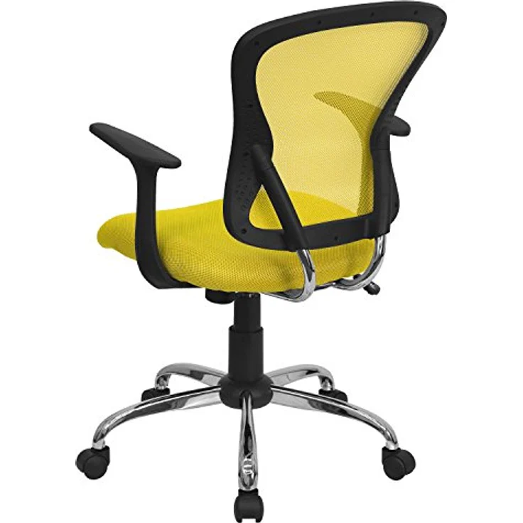 Flash Furniture Alfred Bürostuhl mit mittelhoher Rückenlehne, Netzstoff, drehbar, mit Chromfuß und Armlehnen, Gelb – Bild 6
