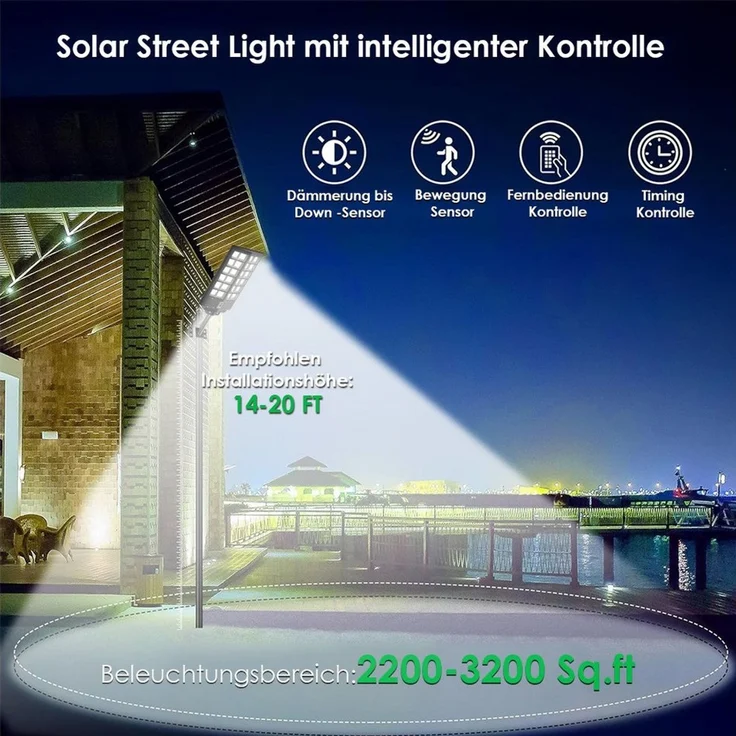 GLIESE LED Solarleuchte LED Außen-Wandleuchte Solar mit Daemmerungssensor, mit Fernbedienung, 6500K kaltweiß, 100000 lm, LED fest integriert, kaltweiß, Solarlampen für Außen hängend Spotlight – Bild 2