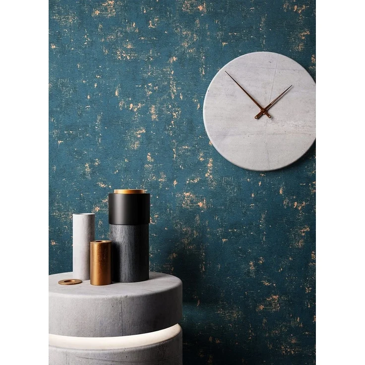 Newroom Vliestapete, Blau Tapete Modern Beton - Betonwand Betonoptik Dunkelblau Gold Industrial Glamour Zement Metallic für Schlafzimmer Wohnzimmer Küche, Betonwand, Betonoptik – Bild 2
