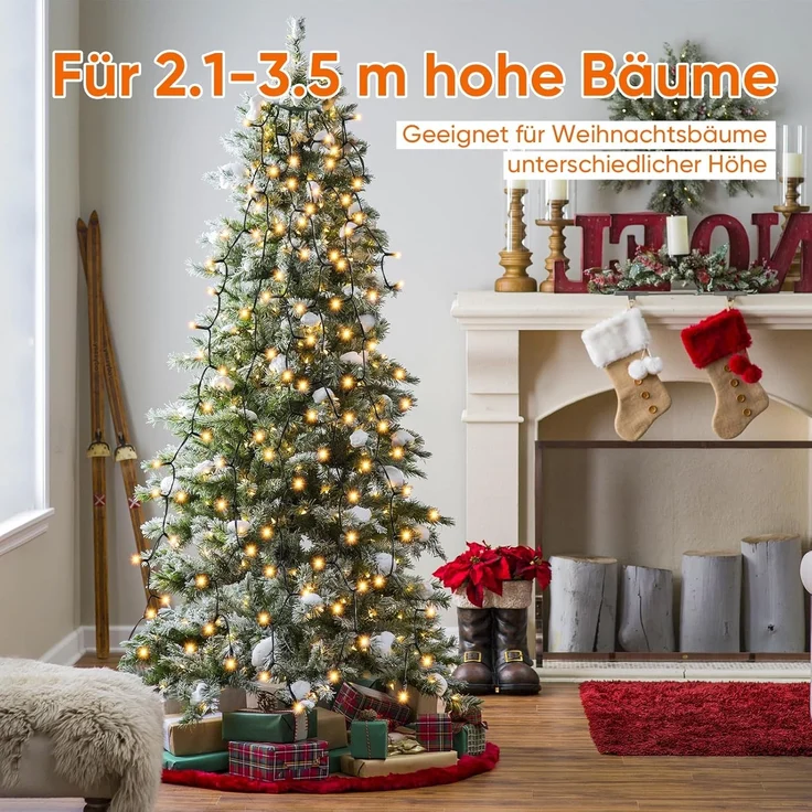 SALCAR 3m Christbaumbeleuchtung mit Ring und 10 Girlanden, 350er LED Weihnachtsbaum Lichterkette Überwurf Wasserdicht für 120cm bis 350cm Tannenbaum, Warmweiß – Bild 6