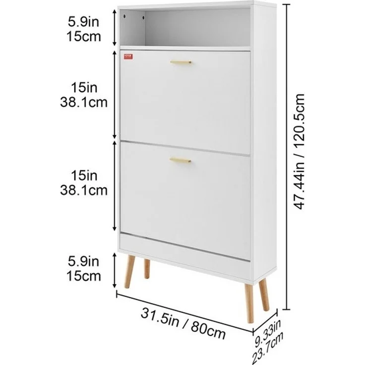 VEVOR Schuhschrank Schuhregal Weiß, 800 x 237 x 1205 mm Schuhkipper mit 2 Klappen – Bild 4
