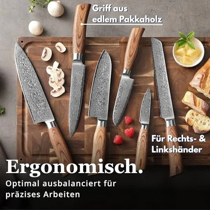Wakoli Messer-Set Edib Pro 6er Damastmesser-Set I Holzbox 8-20cm Klingen & Messerblock (7-tlg) – Bild 6