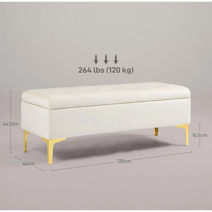 HOMCOM Sitzbank mit Gold-Ton Beine, Samtoptik, 120 x 44 x 44,5 cm (Polsterbank, 1-St, Bettbank), für Wohnzimmer, Beige – Bild 3