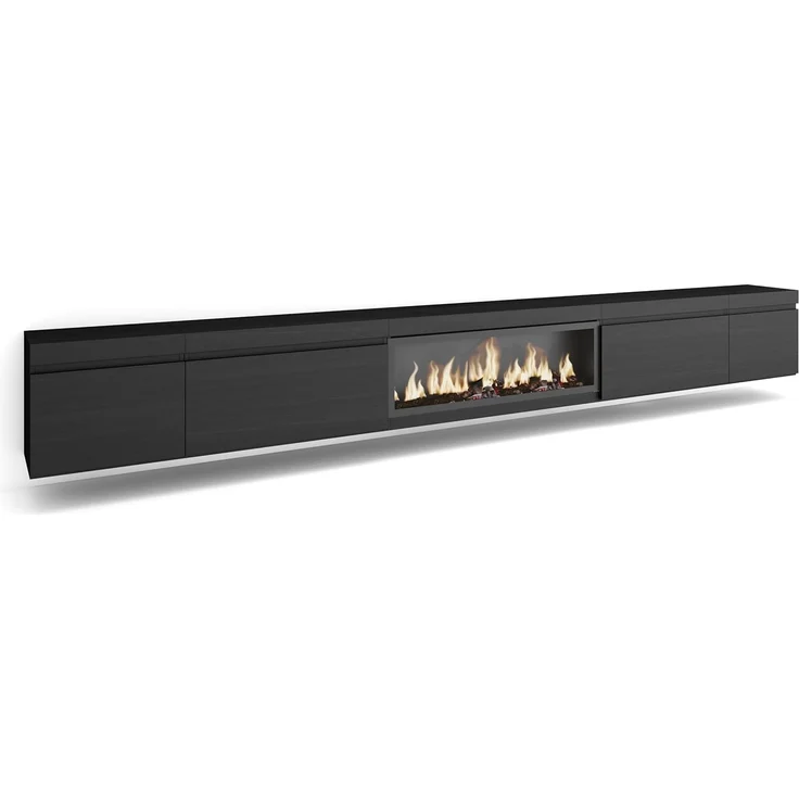 Skraut Home | TV-Schrank, Lowboard | für Wohnzimmer und Esszimmer | 368 x 45 x 35 | Elektrokamin XXL | Hängend | Moderner Stil | Schwarz