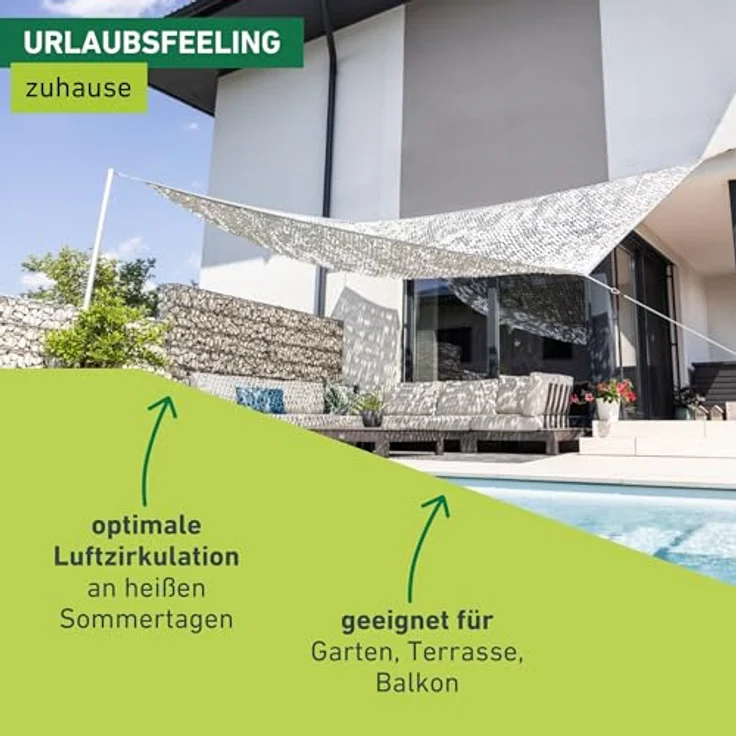 Windhager Beschattungsnetz COTE D´Azur - 3x4 Meter - Weiß/Grau - Sonnensegel, Sonnenschutz, Schattennetz, Schattierungsnetz - Terassenüberdachung - geeignet für Terasse, Balkon und Garten – Bild 5