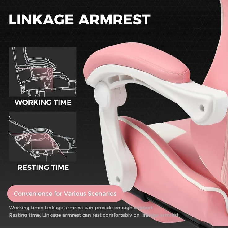 GTPLAYER Bürostuhl Gaming Stuhl Massage Gaming Sessel Ergonomischer Gamer Stuhl mit Fußstütze, Gepolstert Gaming Chair, Drehsessel 150KG,pink – Bild 4