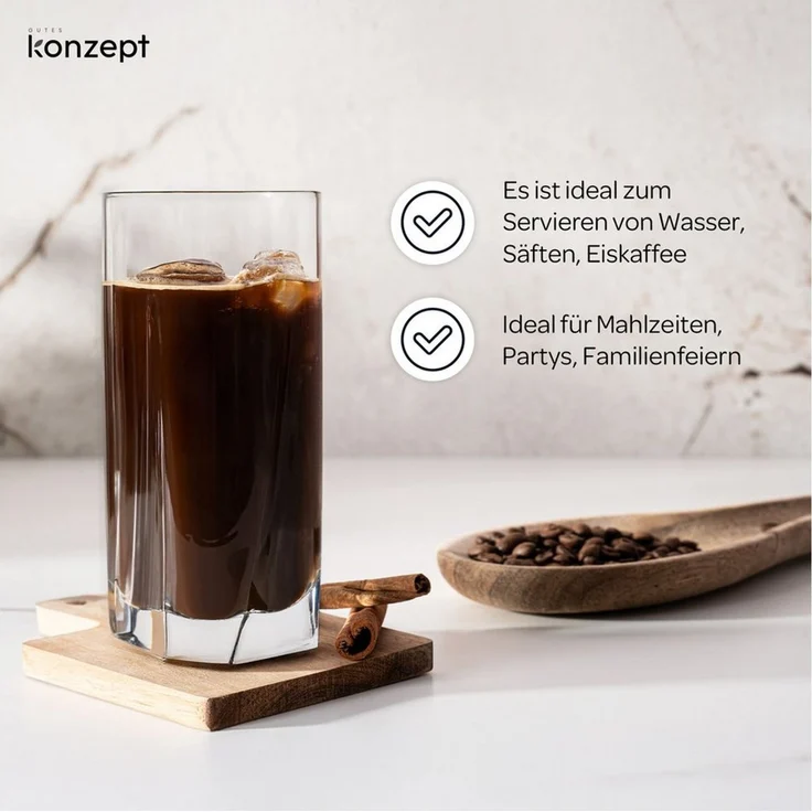 KONZEPT Gläser-Set 6 teilig/12 teilig, Longdrinkgläser, groß-280ml, 6-tlg, sicheres,Klares Glas ohne Mängel, Robust und langlebig – Bild 1