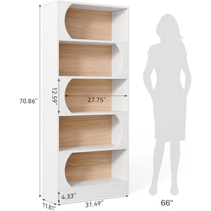 LITTLE TREE 70,8-Zoll Modernes Bücherregal, 5-stufiges freistehendes hohes weißes Bücherregal, großes offenes Bücherregal mit Stauraum, großes Bücherregal für Büro, Zuhause oder Klassenzimmer – Bild 3