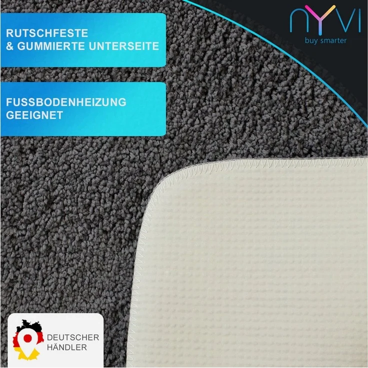 NYVI Badematte Badematte Rund 60cm NYVISpa Lasalle Grau Badezimmerteppich, Höhe 20 mm, Polyester, Rutschfest, Saugstark, Schnell Trocknend, Fußbodenheizung geeignet – Bild 3