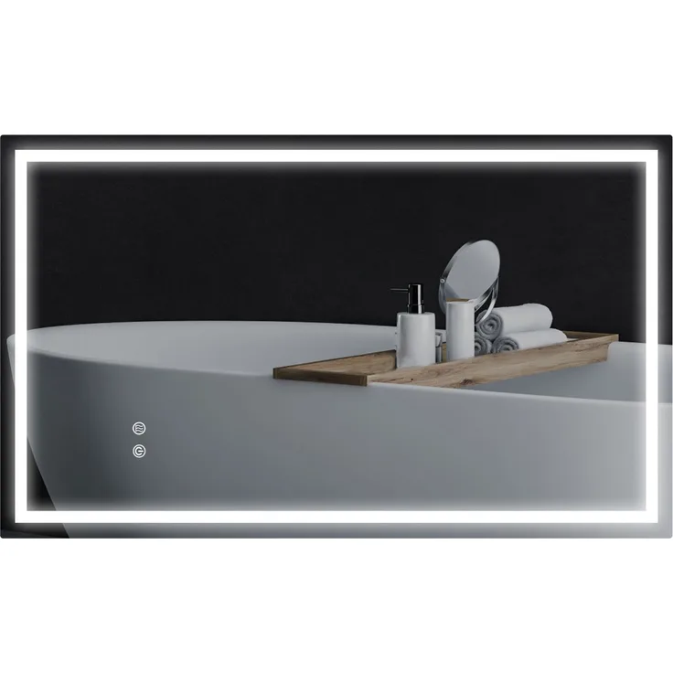 MELAYR, LED-Badezimmerspiegel, einstellbare Helligkeit, Antibeschlag-Funktion, wasserfest, 100 x 60 x 3 cm, Silber