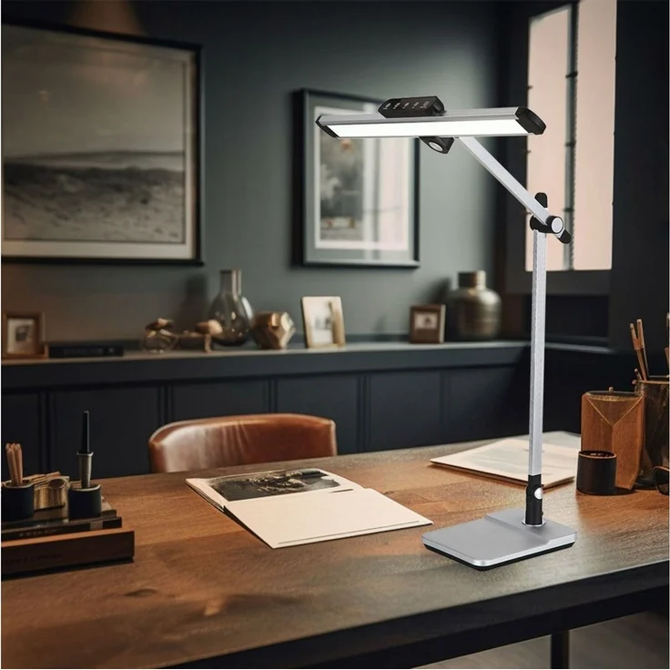 GLOBO LIGHTING Schreibtischlampe, LED-Leuchtmittel fest verbaut, Kaltweiß, Warmweiß, Neutralweiß, Tageslichtweiß, Farbwechsel, Tischleuchte Tischlampe Leseleuchte Flurlampe Beistellleuchte silber – Bild 2