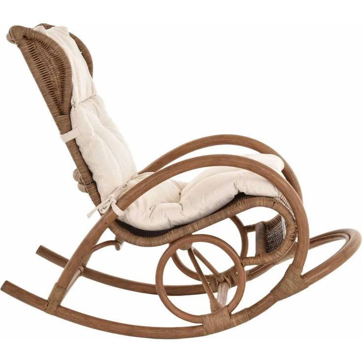Krines Home Schaukelstuhl Luxor Schaukelstuhl Natur Rattan Schaukelsessel Relaxsessel, mit Polsterauflage