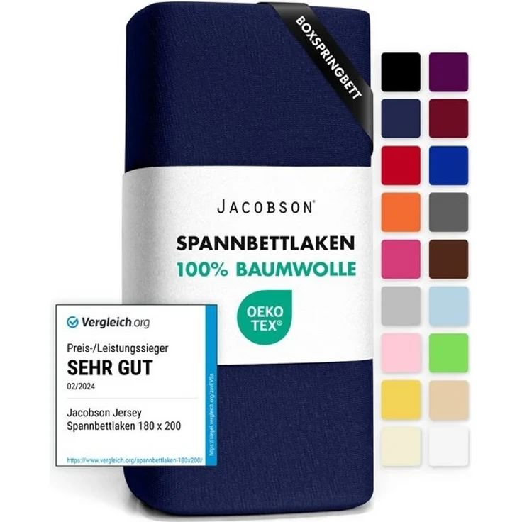 Jacobson Spannbettlaken BOXSPRING & ÜBERLÄNGE aus 100% Baumwolle, für hohe & lange Matratzen, Jersey Bettlaken 160 g/m², OEKO-TEX® – Bild 4
