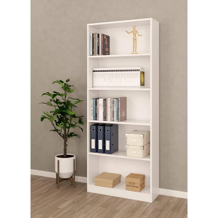 Dmora - Boston Bücherregal, Lineares Bücherregal mit 4 Regalen, Büro- oder Schlafzimmerregal, Modernes Bücherregal, 80x28h201 cm, Weiß
