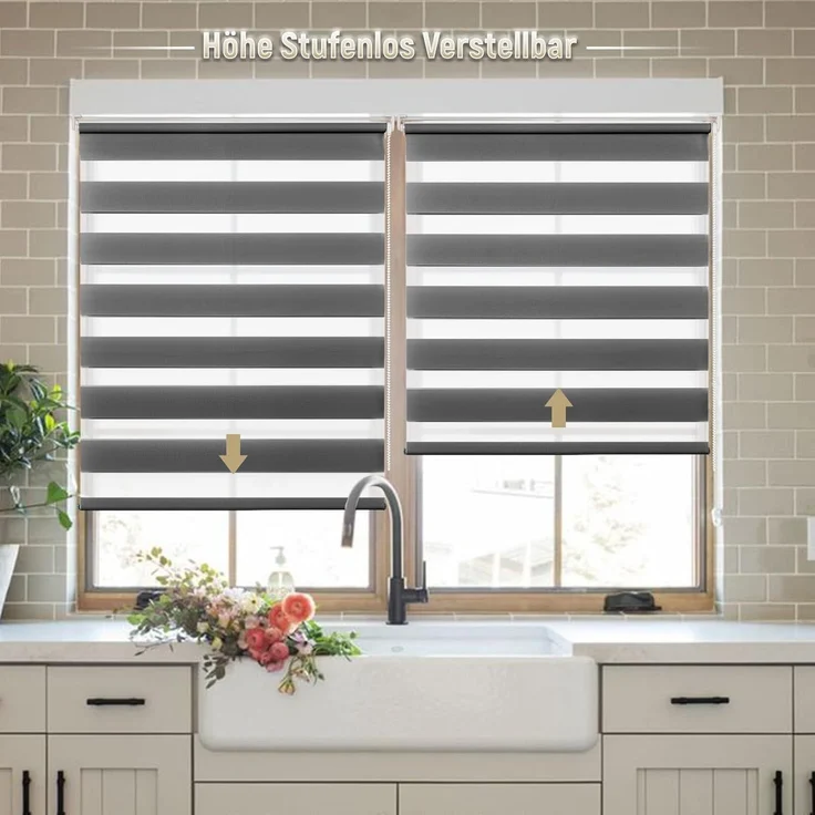 Deswell Doppelrollo Klemmfix ohne Bohren Anthrazit B50 x H150 cm (Stoffbreite 46cm) Rollos für Fenster ohne Bohren für Fenster mit Lichtdurchlässig & Verdunkelnd/Höhe Stufenlos Verstellbar – Bild 2