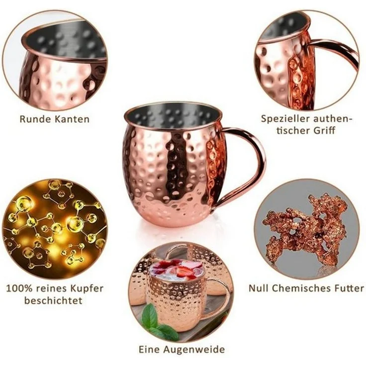 500 ml Handgemachter Becher Kupferbeschichtet Gold – Bild 4