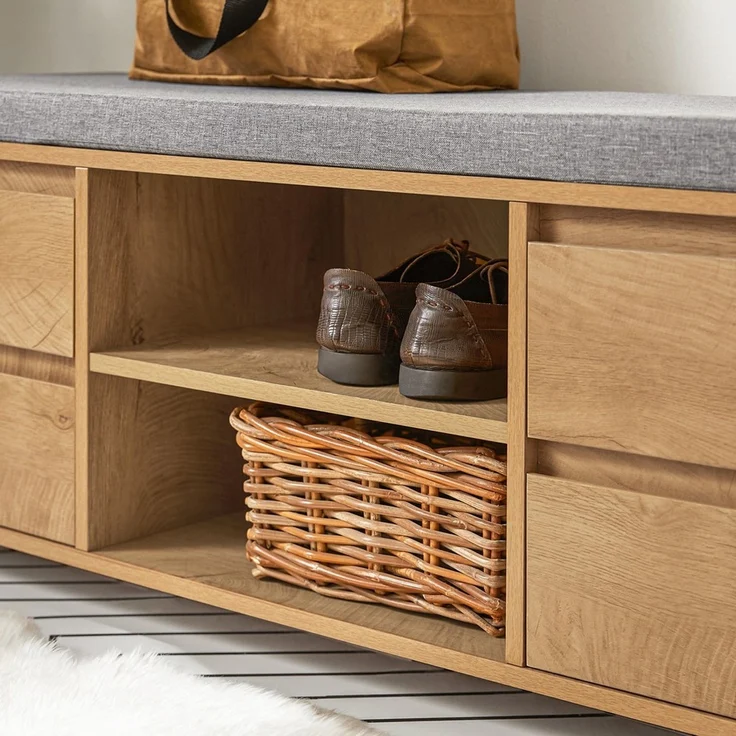 SoBuy FSR149-N Schuhbank, Spanplatte, Melamin, Helle Eiche, 110 x 45 x 35 cm – Bild 5