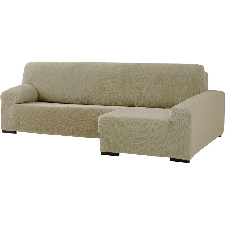 ECOMMERC3 Bielastischer Sofabezug für Chaiselongue-Sofa, mit langem Arm rechts, Leinenfarben, anpassbar an alle Modelle – Sofaüberwurf mit Halteschaum