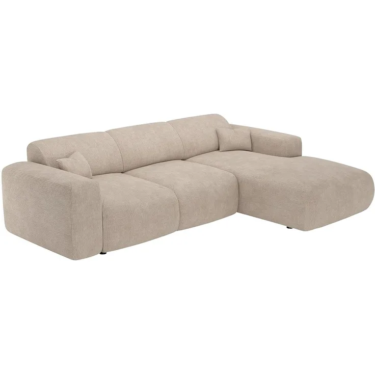 Vente-unique - Großes Ecksofa mit Schlaffunktion - Ecke rechts - fein gerippter Cord - Beige - POGNI von Maison Céphy