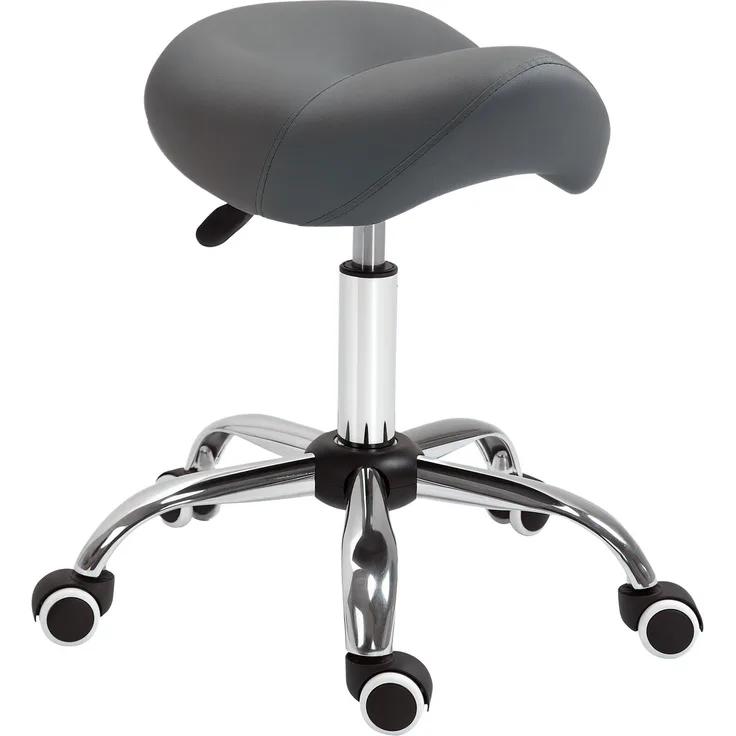 HOMCOM Rollhocker, PU, Metall, Grau, 52L x 53B x 49-61H cm