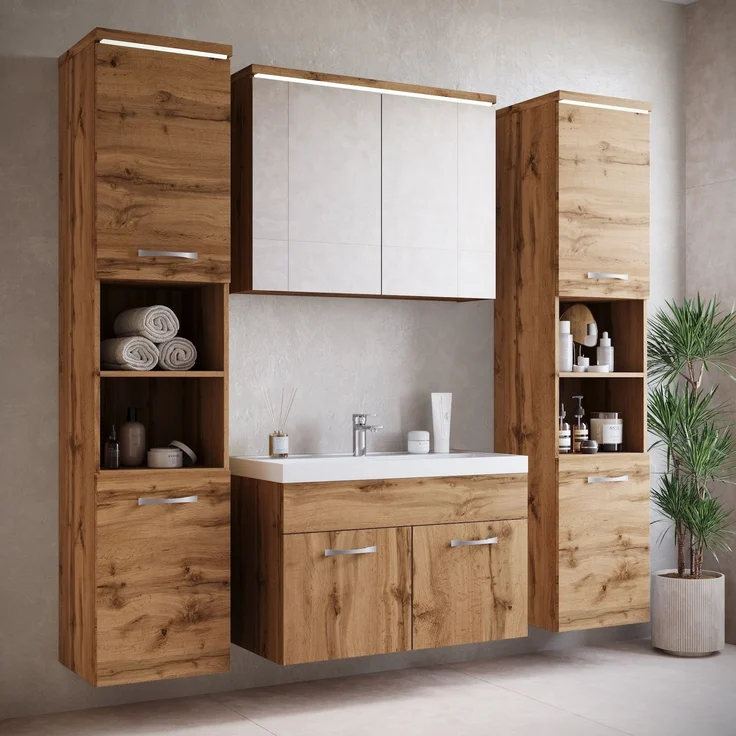 Badplaats Badezimmerschrank Paso 35 x 35 x 160 cm Eiche - Hoch Badschrank Mit 2 Türen – Bild 3