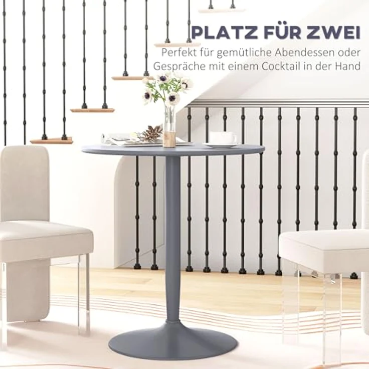 HOMCOM Esstisch 70x70 cm rund Küchentisch für 2 Personen Esszimmertisch mit Stahlbein, Rutschfester Fußauflage Säulentisch moderner Kaffeetisch für Küche, Esszimmer und Wohnzimmer Grau – Bild 5