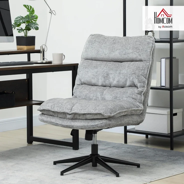 HOMCOM Bürostuhl mit breiterem doppelschichtigem Polster, Wippfunktion (gepolsterter Schreibtischstuhl ohne Armlehnen, 1 St), für Home Office Büro, Grau – Bild 2