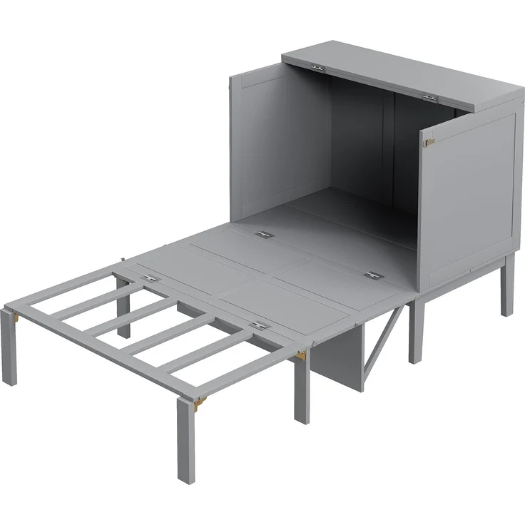 Schrankbett 90x200 cm, Wandbett mit Lattenrost, Wandklappbett, vertikales Schrankbett mit Lattenrost, Jugendbett, grau--Grau--205x96x101cm--YOUDENOVA – Bild 9