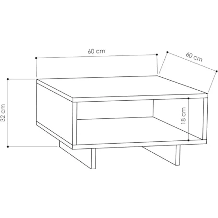 Calicosy Couchtisch Eiche, melaminbeschichteter Holzwerkstoff, 60x32x60 cm, mit zusätzlichem Regal für Stauraum – Bild 3