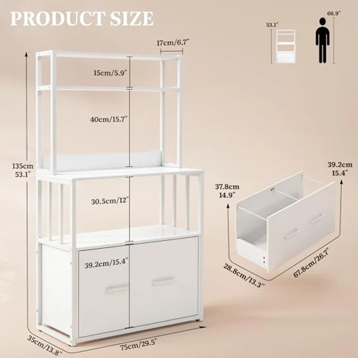 YITAHOME Aktenschrank mit Schublade, Aktenschrank mit Bücherregal für A4, Briefe, Rechtsakten, Metall-Aufbewahrungsschrank, Druckerständer für Büro, Schule, Zuhause, Organisation, Weiß – Bild 3