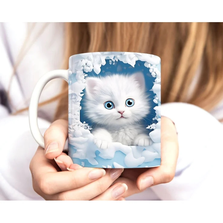 MoonWorks Tasse Tasse Weihnachten 3D Illusion Katze Schneemann Weihnachtsmann, Keramik – Bild 2
