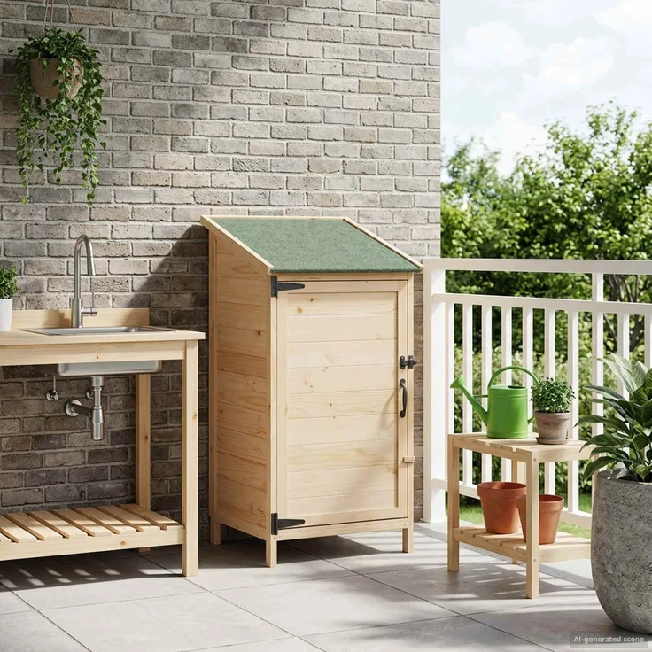 vidaXL Gartenschuppen Natur 59 x 56 x 113,5 cm Massivholz aus Fichte 42033436 – Bild 1