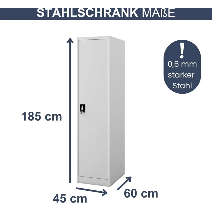 Aktenschrank abschließbar KADO - 5 Ebenen verstellbar, Flügeltüren | Metallschrank Werkstatt Mehrzweckschrank Büroschrank aus Stahl Werkzeugschrank, 185 x 45 x 60 cm Grau – Bild 2