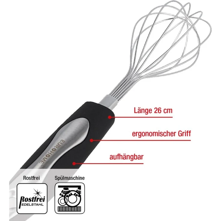 EUROHOME Schneeschläger Schaumschläger Carmen aus rostfreiem Edelstahl spülmaschinengeeignet, Rührer Mixer mit ergonomischem Kunststoffgriff – Bild 3