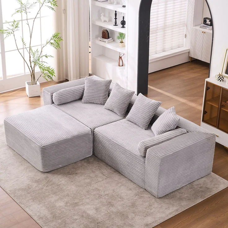 Modulares Ecksofa mit Chaiselongue, 3-teilig, 217x110x60,01 cm, Grau – Bild 2