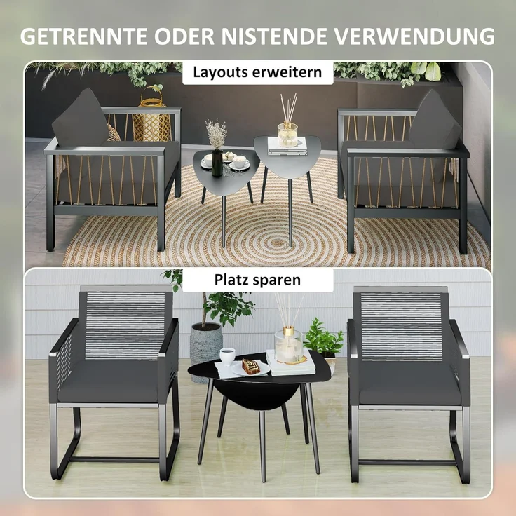 Outsunny Beistelltisch im Geometrischem Design (wetterfest Balkontisch, 2-St, 2er Set Couchtisch), aus Stahl, für Garten, Terrasse, Balkon, Schwarz – Bild 4
