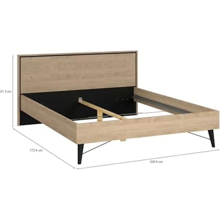 Dmora - Doppelbett Cariss, Struktur des Container-Betts, Sommier mit Verkleidung, Matratzenhalterstruktur, 207x173 h91 cm, helle Eiche – Bild 2
