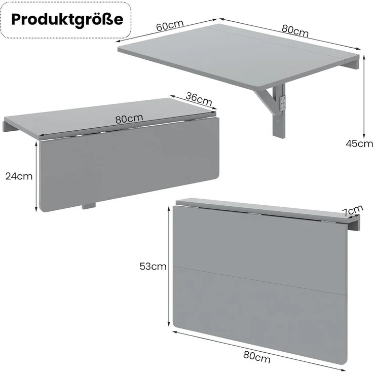 KOMFOTTEU Klapptisch Wandtisch, Hängetisch, 80 x 60 x 45 cm – Bild 3