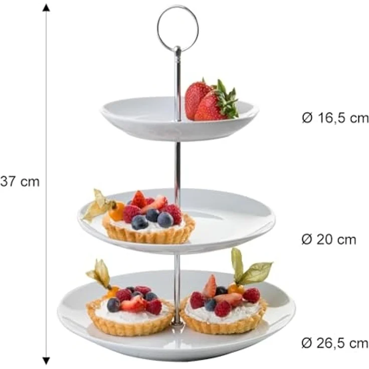 Home4You Etagere Servier-Ständer, Höhe 37 cm, 3 Etagen, weiß, Porzellan, (1-tlg), Ø 26 cm, für Obst, Süßigkeiten, Kuchen, Desserts – Bild 5
