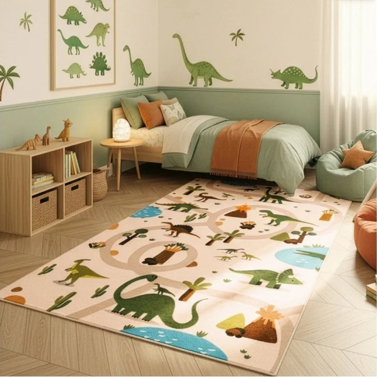 SIMPEX24 Teppich Bunte Dino Welt, Rechteckig, Höhe: 8 mm, Teppich Kinderzimmer – Bild 5