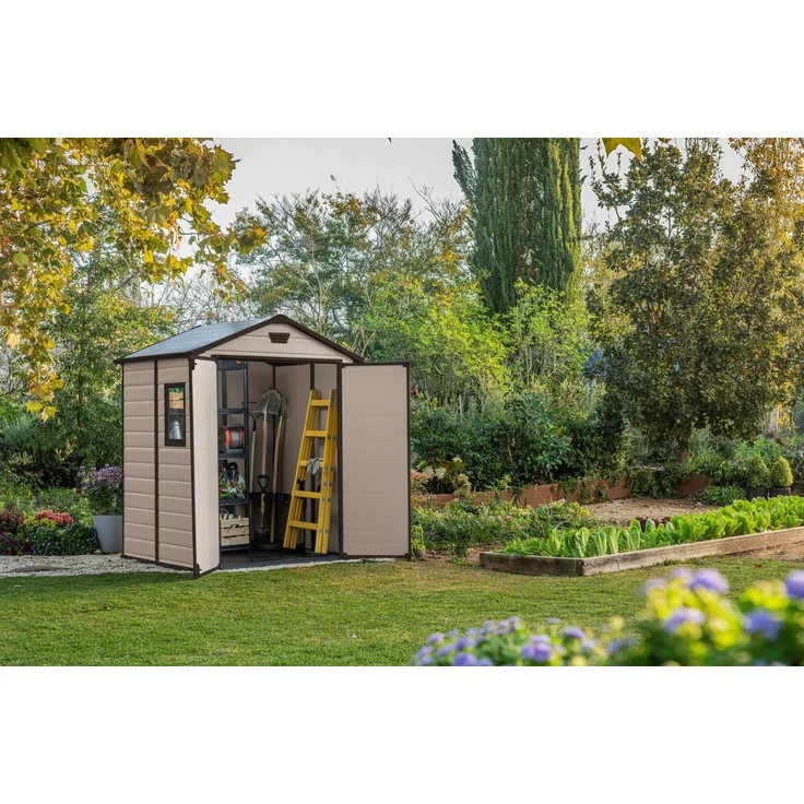 Dmora Gartenhaus Cranbrook, Gartenhütte, Gartenhaus, Werkzeugschuppen, 185x152 h226 cm, Beige – Bild 4