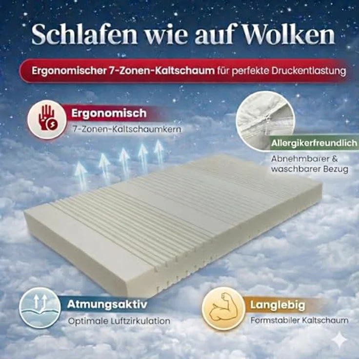 orthopädische Kaltschaummatratze Sensitive Pure Härtegrad H2 120x200 – Bild 3
