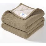 Lulu moon Musselin-Babydecke – Baumwoll-Steppdecke für Kleinkinder – wendbare Kinderbettdecke für Babys, Jungen und Mädchen, 120x120 cm (Olive)