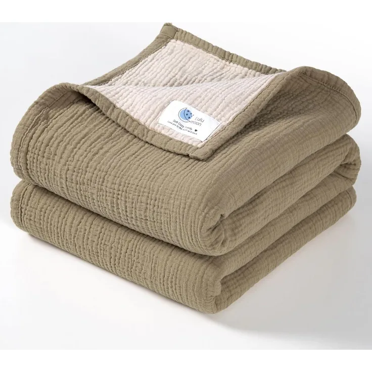 Lulu moon Musselin-Babydecke – Baumwoll-Steppdecke für Kleinkinder – wendbare Kinderbettdecke für Babys, Jungen und Mädchen, 120x120 cm (Olive)