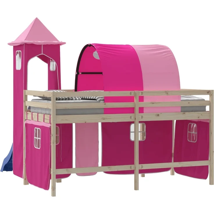 vidaXL Vorhänge für Hochbett mit Tunnel und Turm Rosa 835921 – Bild 6