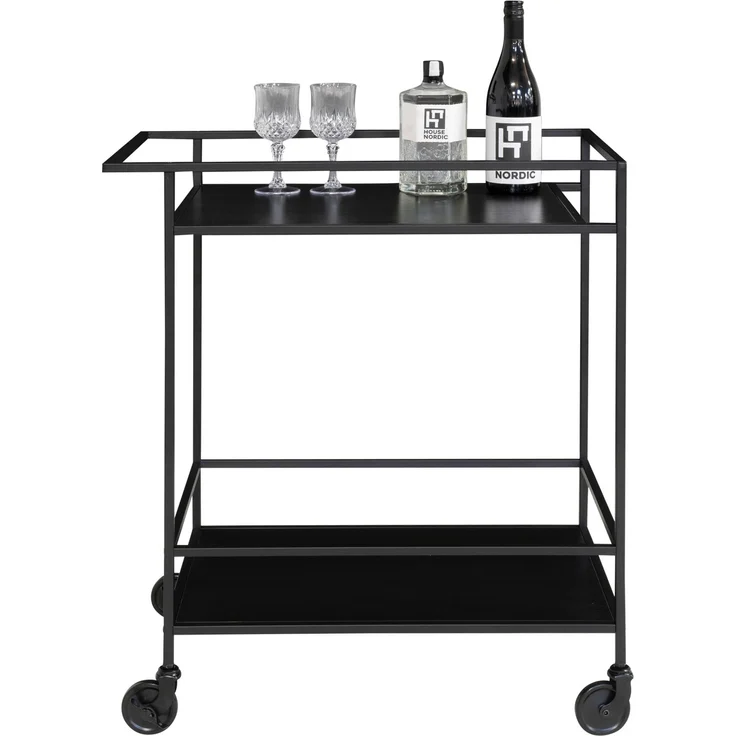 House Nordic Barwagen mit 2 Einlegeböden, schwarz, schwarzes Gestell, 68x40x79 cm – Bild 3
